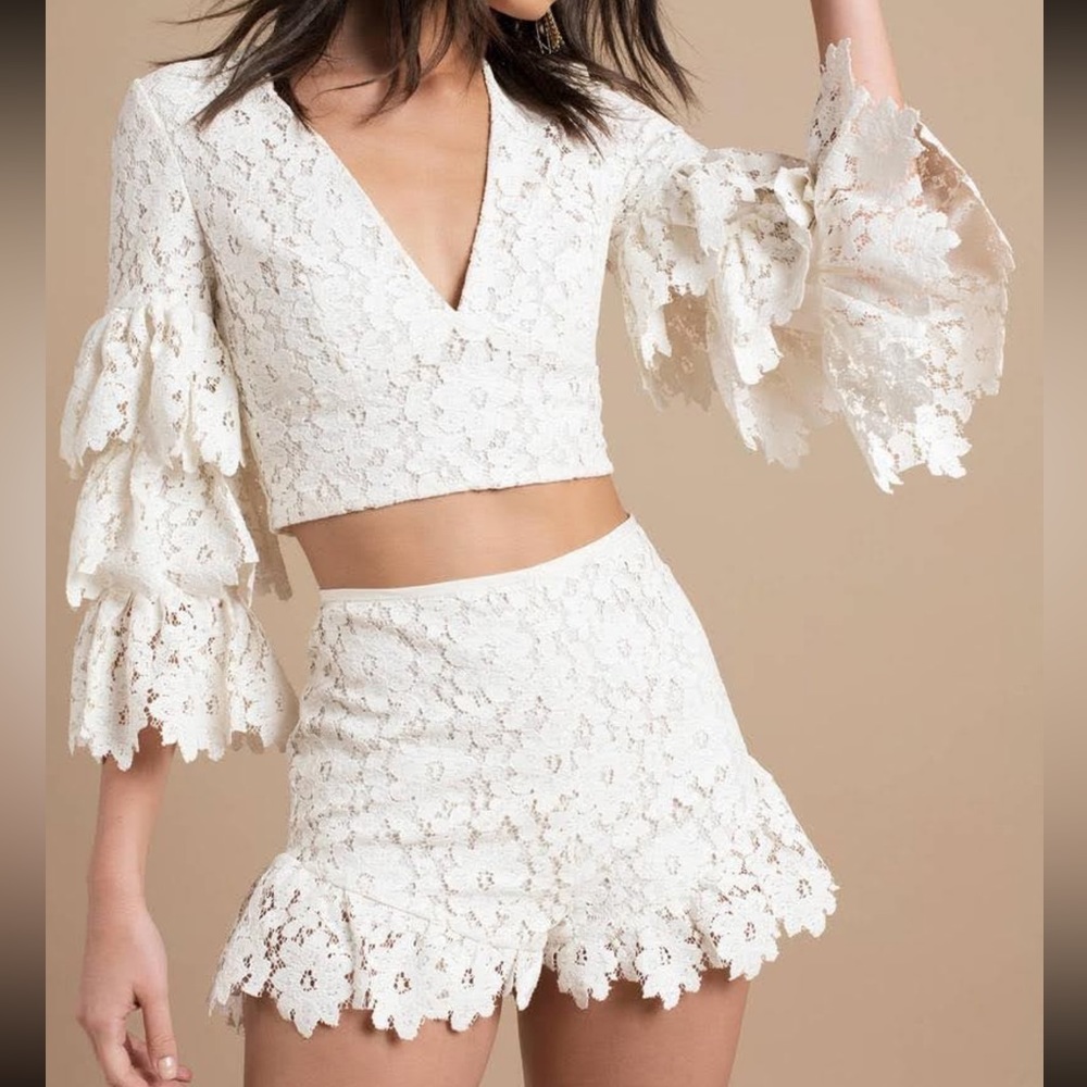 Saylor White Lace Shorts + Top Matching Set